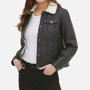 Levi's Black Jacket with Cream Shearling “sheep” Collar